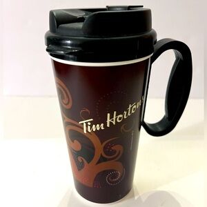 Tim Hortons 2013 Brown Swirl Travel Mug with Handle, Classic Tim's
